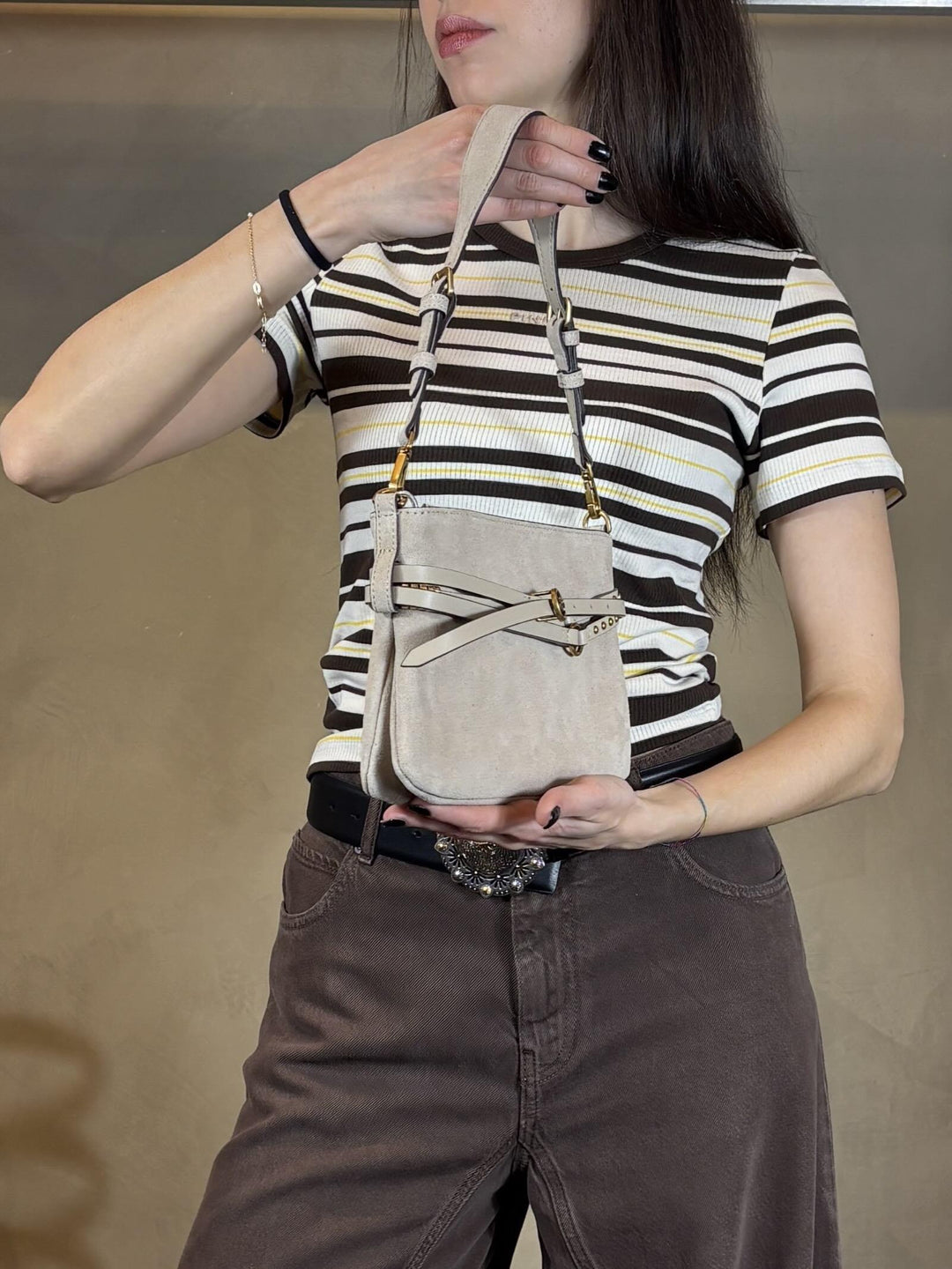 borsa beige in suede con cinturini BELT BAG MINI SUEDEC50Q PINKO