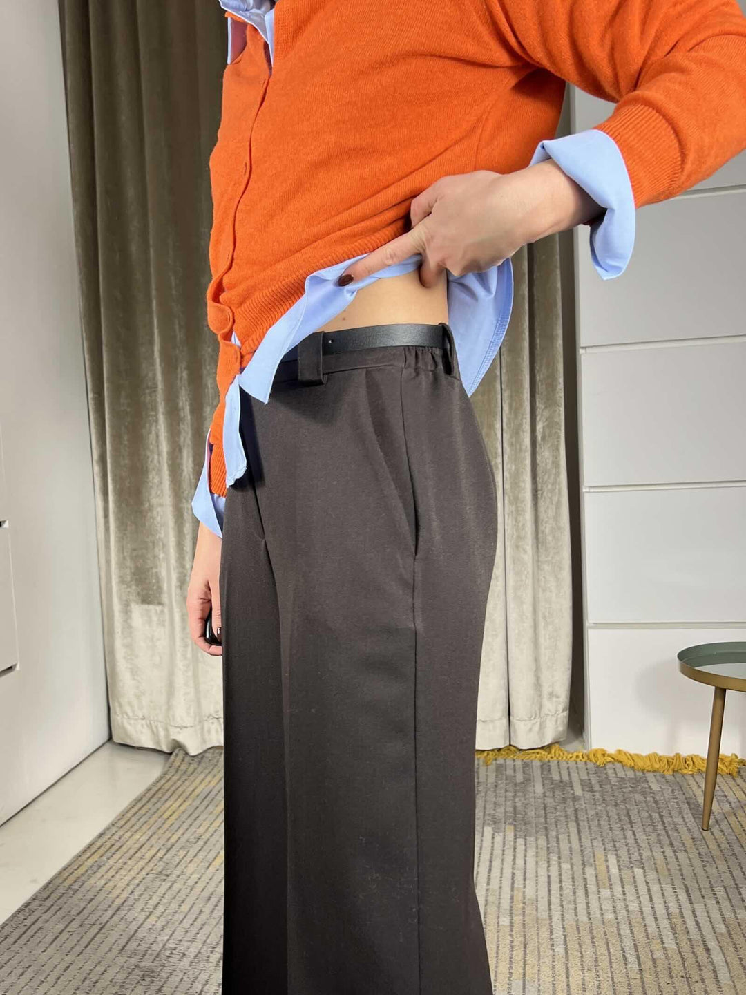 pantalone palazzo con cintura ed elastico nel retro  moro T1316D157MORO SUSY MIX