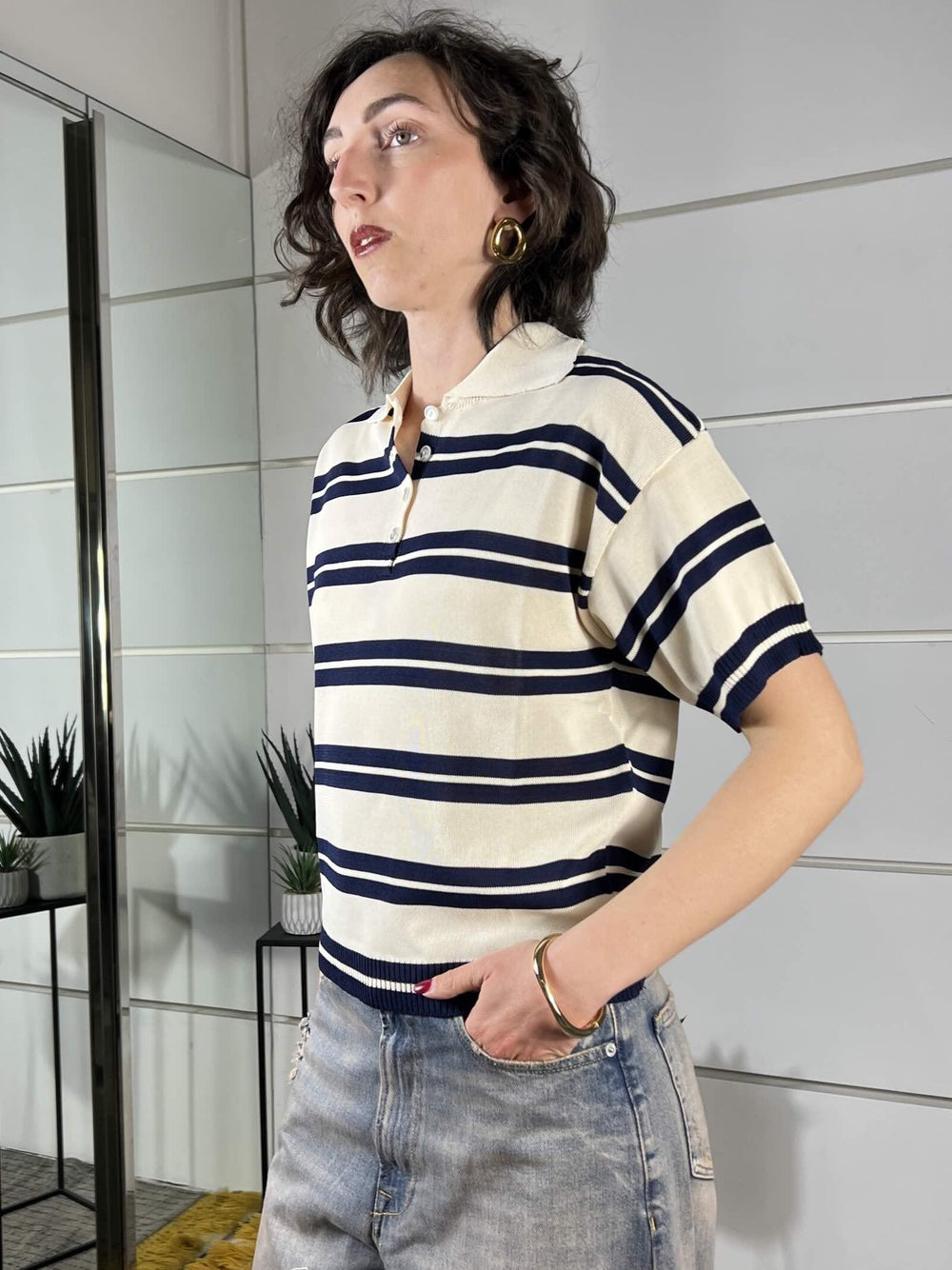 polo rigata panna e blu W26130BLU SUSY MIX