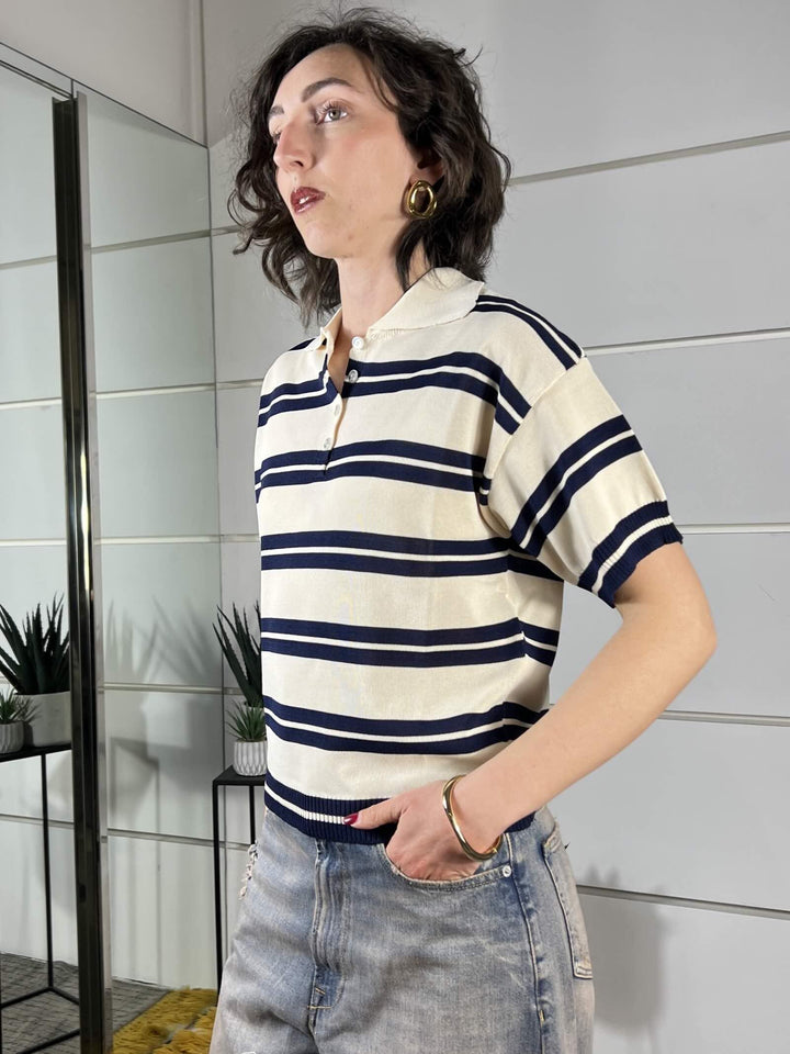 polo rigata panna e blu W26130BLU SUSY MIX