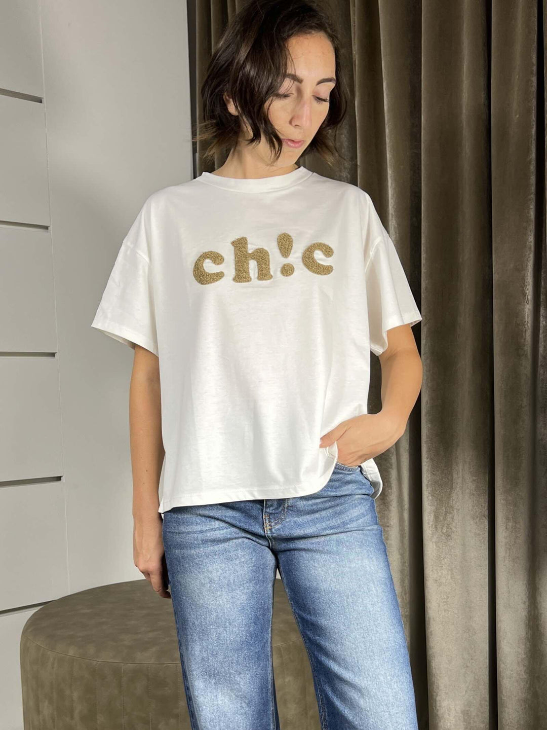 T-SHIRRT BIANCA CON SCRITTA CHIC 115381PANNA SUSY MIX