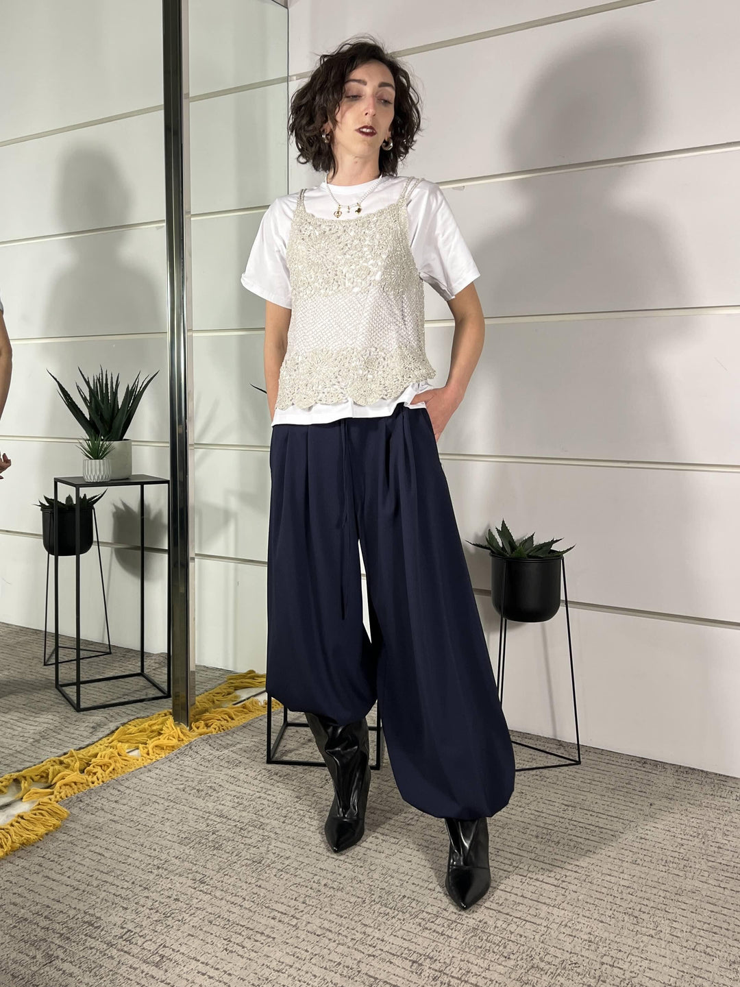 canotta con spallina macrame natutale con filo lurex D74867NATURALE TENSIONE IN