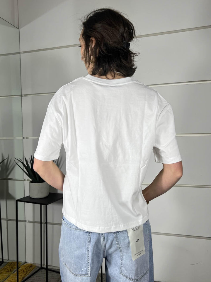 t-shirt con scritta addicted to pasta LD5491BIANCO LUMINA
