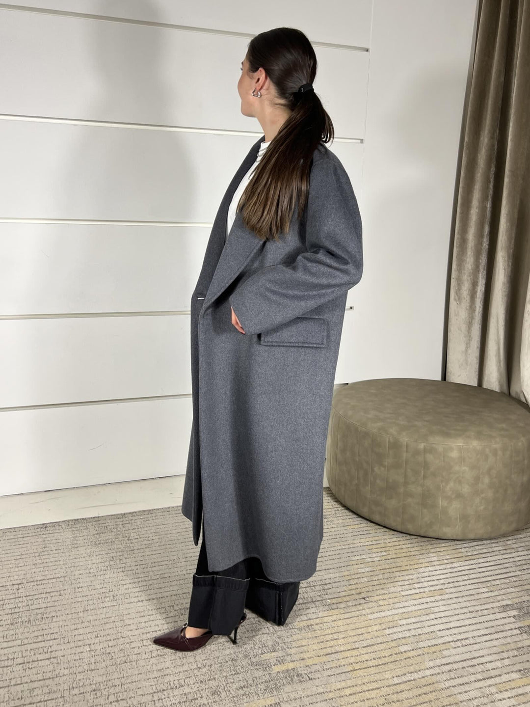 CAPPOTTO GRIGIO CON SPALLINA 50% LANA HAND MADE TF0009GRIGIO VICOLO
