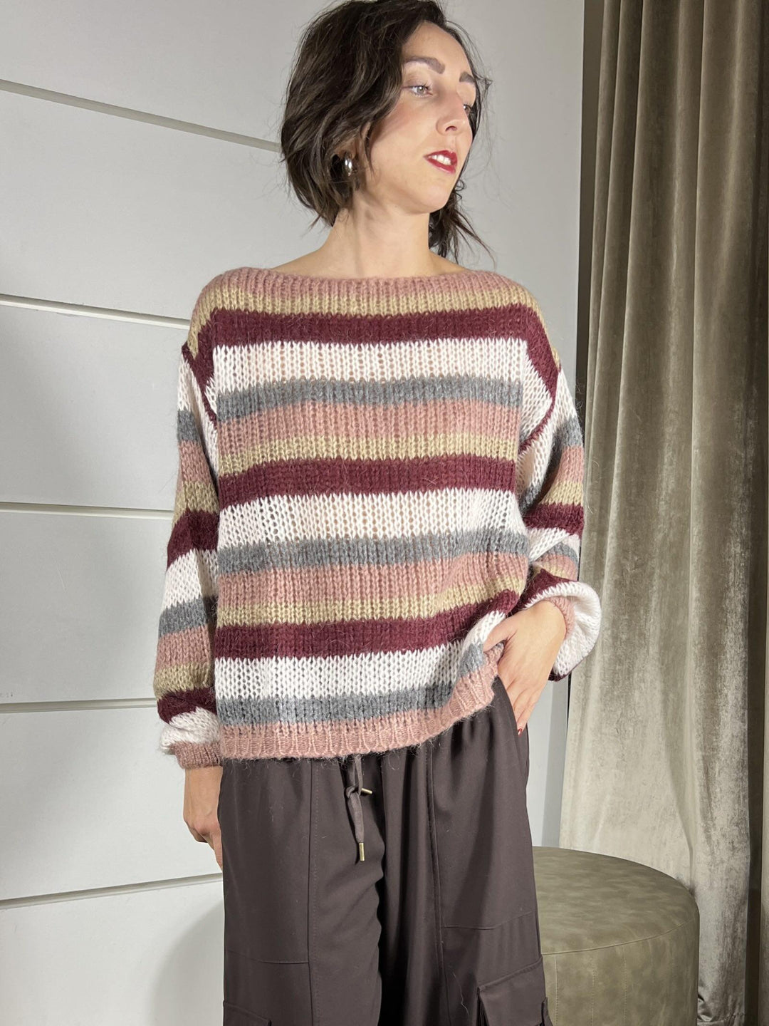 maglione a barca rigata cipolla calce e vino MPQ-M284CIPOLLA/CALCE/VINO HAVE ONE