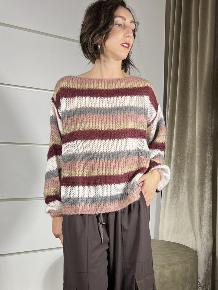 maglione a barca rigata cipolla calce e vino MPQ-M284CIPOLLA/CALCE/VINO HAVE ONE