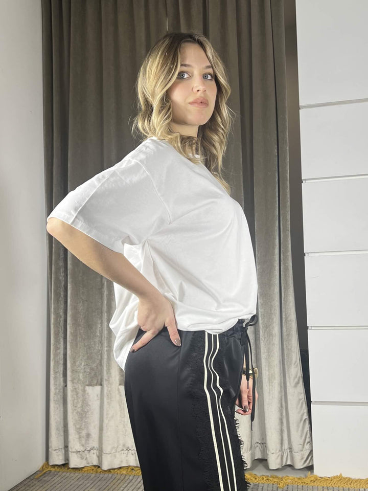 pantalone balloon con bande a lato e pizzo nero S3393NERO SUSY MIX