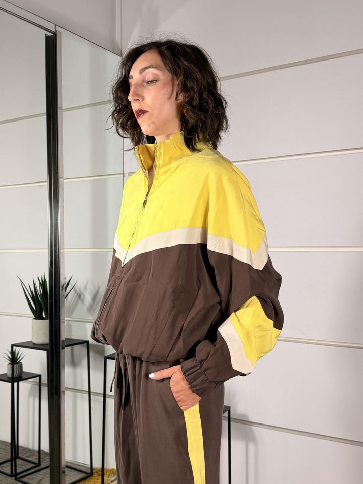 bomber in viscosa moro gesso giallo 26B4568MORO/GIALLO/GESSO TENSIONE IN