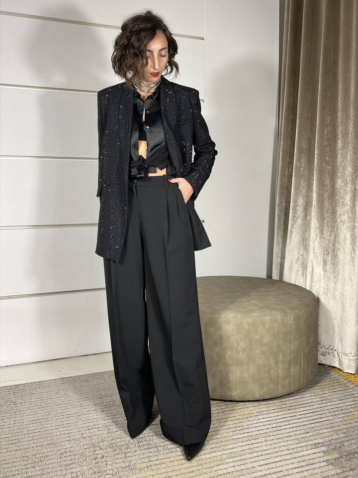 PANTALONE NERO A PALAZZO FLUIDO RISO PANTALONEZ99 PINKO