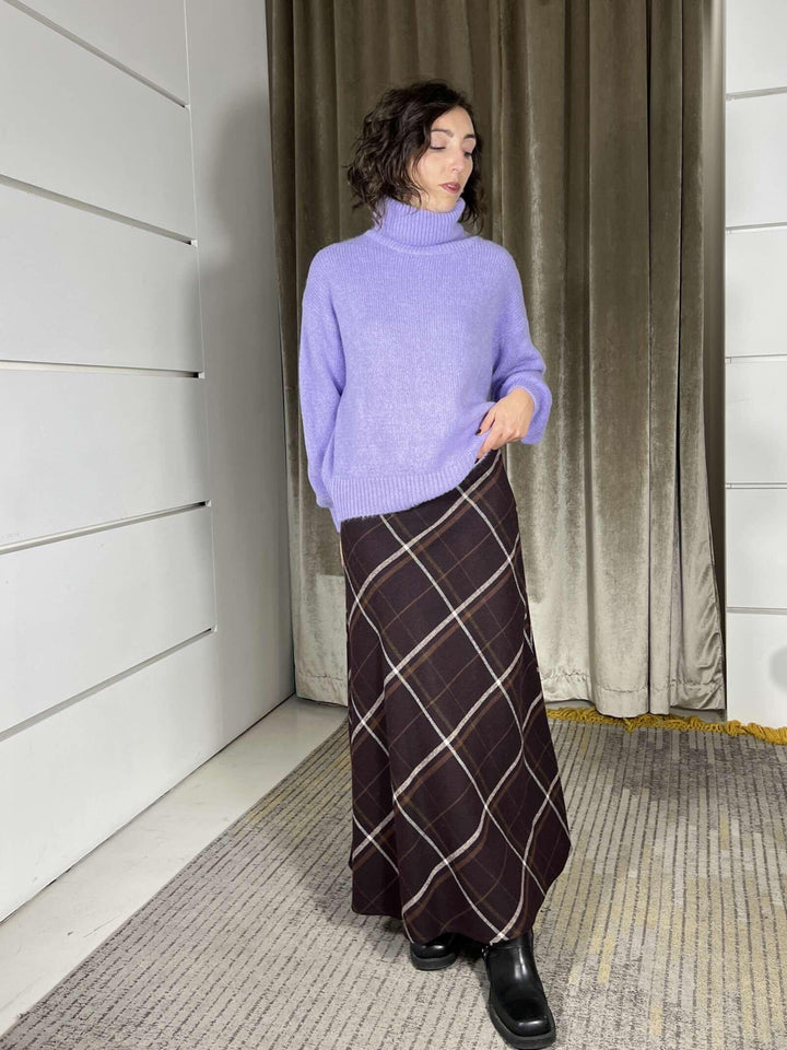 gonna lunga check con elastico in vita bordeaux 26G1571BORDEAUX TENSIONE IN