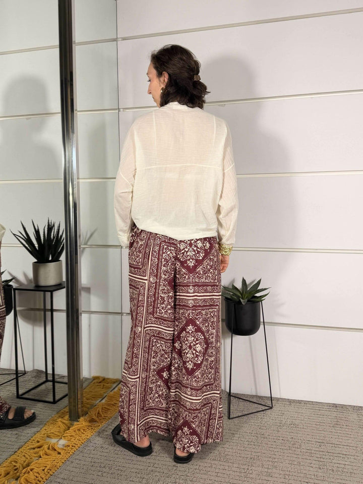 pantalone pareo vino a fantasia T2438ST150VINO SUSY MIX