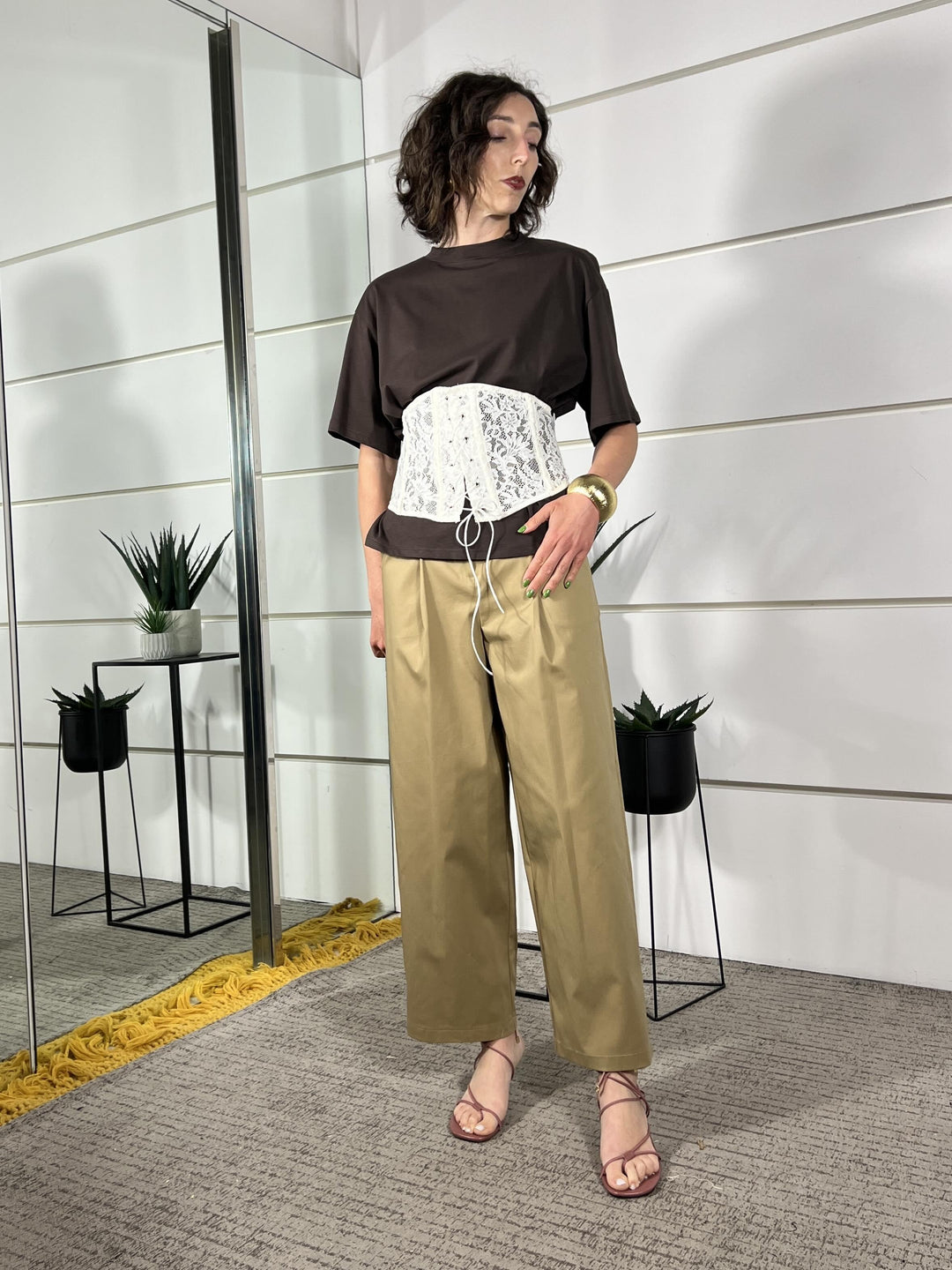 pantalone in cotone con pinces camel 26P4516CAMEL TENSIONE IN