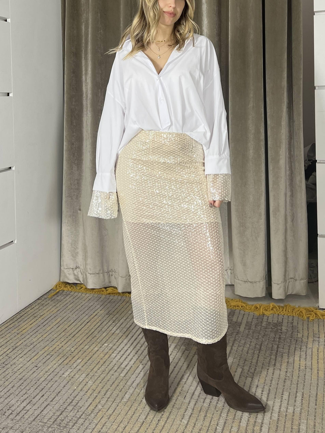 camicia bianca con reggiseno con paillettes  CVS-Q057BIANCO HAVE ONE
