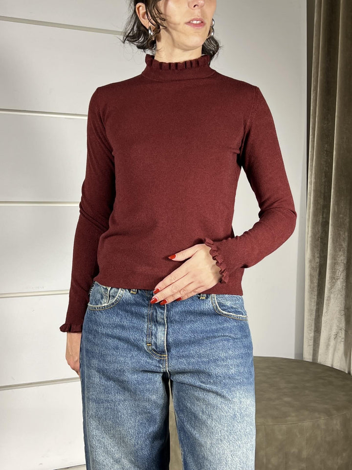 maglia bordeaux  in viscosa con rouches nel collo e nella manica MNC-P059BORDEAUX HAVE ONE