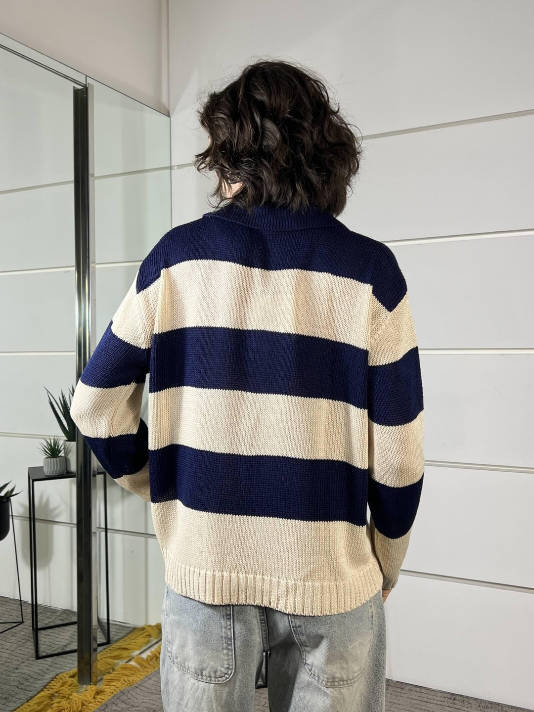 maglia a polo over a righe burro e blu D90131BURRO/BLU TENSIONE IN