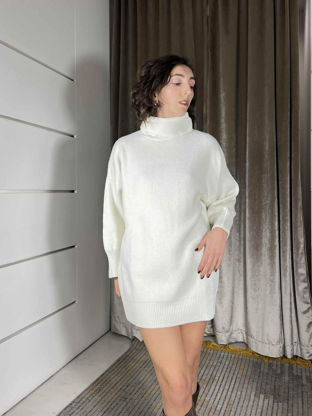 abito in maglia collo alto in misto lana e alpaca panna 77131FPANNA VICOLO