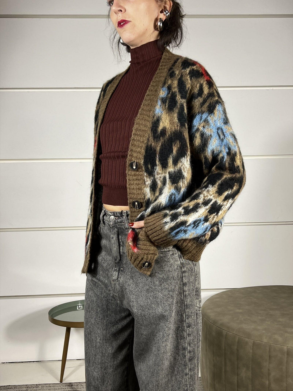 cardigan maculato scollo a v rosso D81250ROSSO TENSIONE IN