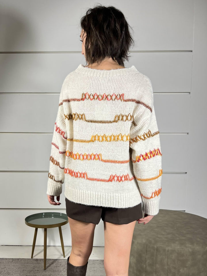 maglione latte girocollo con fili colorati in misto lana 11716CLATTE SUSY MIX