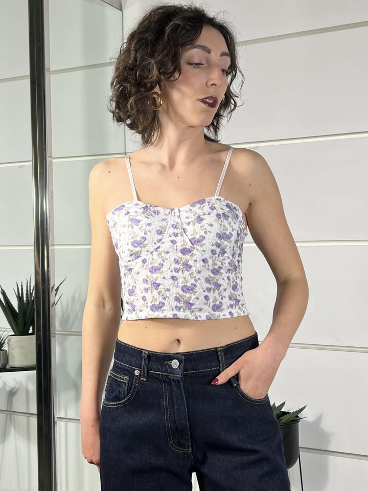 top corsetto a fiori lilla TAB1408LILLA VICOLO