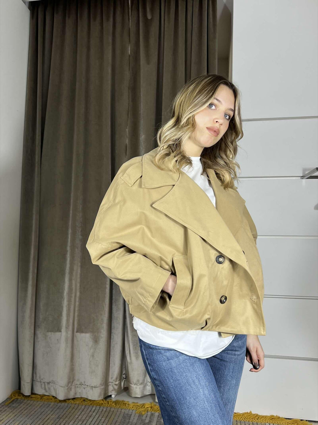 trench corto beige KVS-Q018BEIGE HAVE ONE