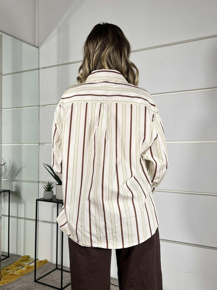 camicia over a righe in cotone burro e moro CFW-Q178BURRO/MORO HAVE ONE