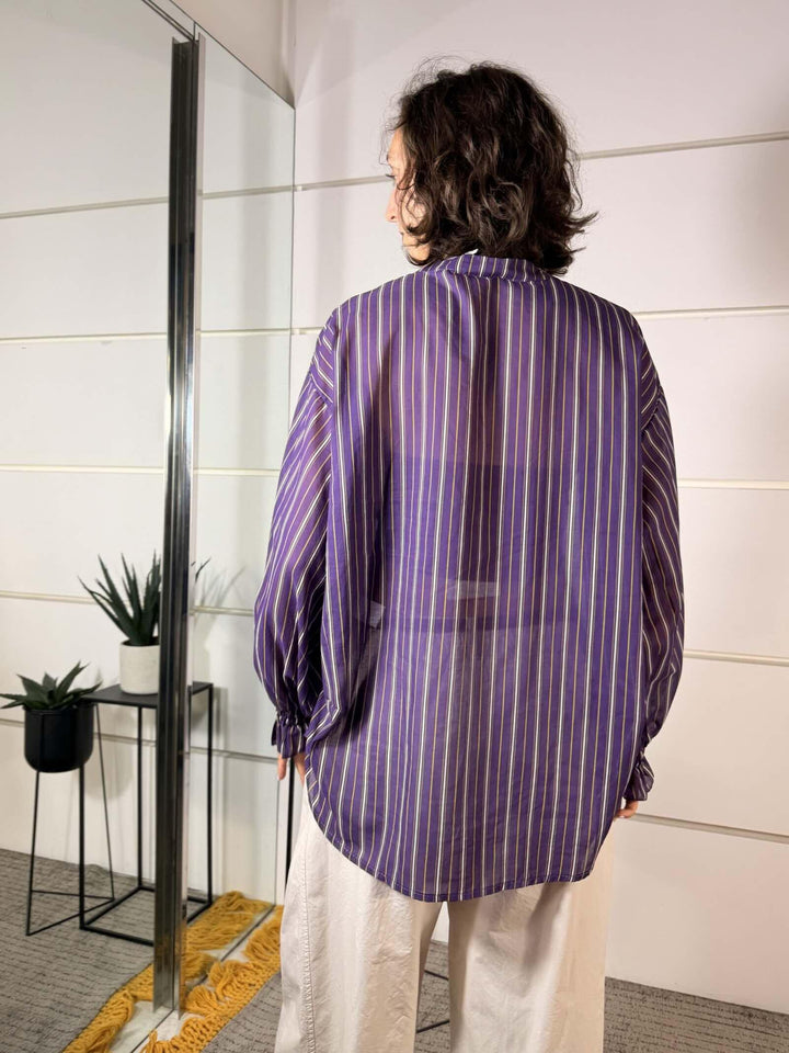camicia in mussola di cotone viola a righe 60425CM2998VIOLA SUSY MIX
