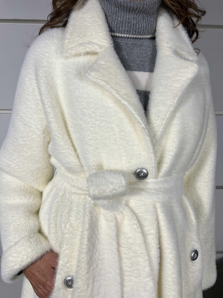 CAPPOTTO CON CINTURA EFFETTO VELOUR BIANCO MERINGA ZANTE CAPPOTTOZ13 PINKO