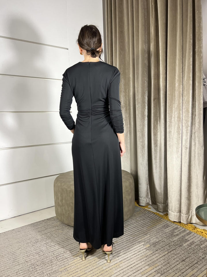 abito lungo con oblo manica lunga arricciato nero AFUGKHT1900 IMPERIAL