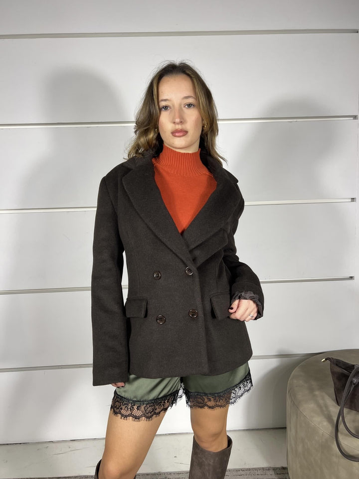 cappotto cortomoro doppiopetto con spalline 26B1365MORO TENSIONE IN