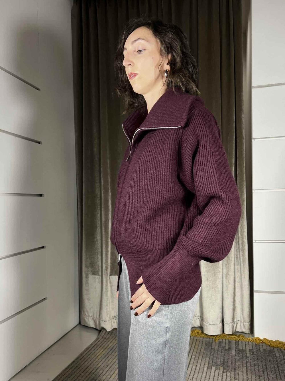 maglione con zip e tasca a patta bordeaux 251871BORDEAUX SUSY MIX