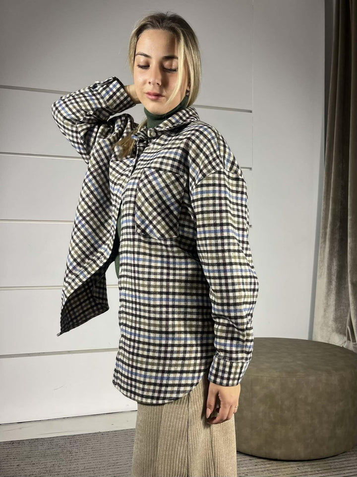 CAMICIA IN FLANELLA A SCACCHI TF1862PANNA/BORDEAUX/CELESTE/SENAPE VICOLO