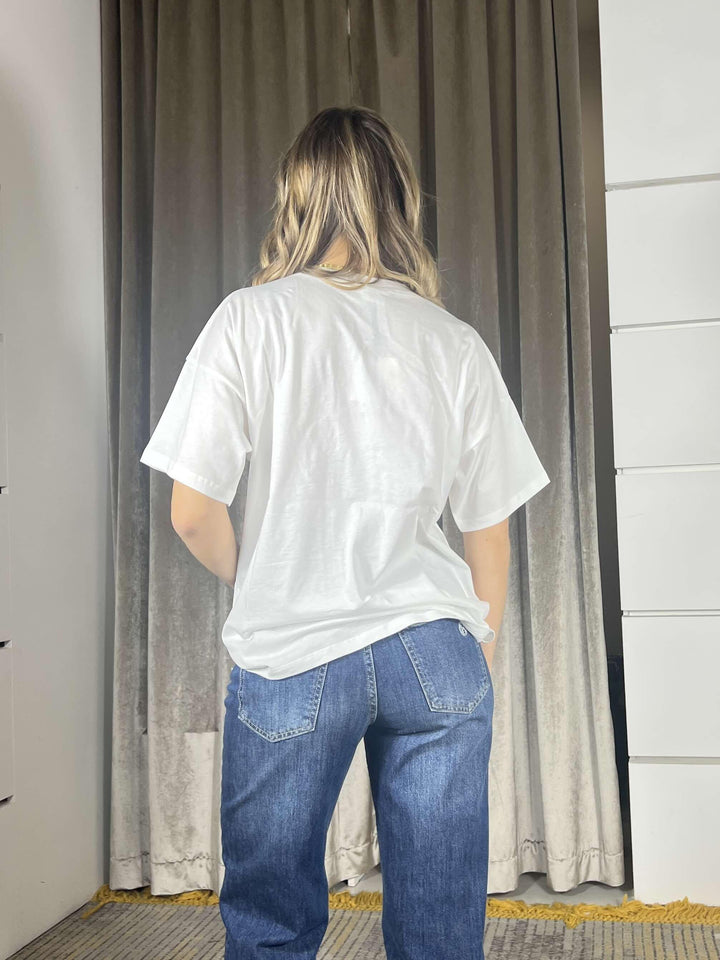 t-shirt con logo bouclè bianca e celeste RAB0045BIANCO/CELESTE VICOLO