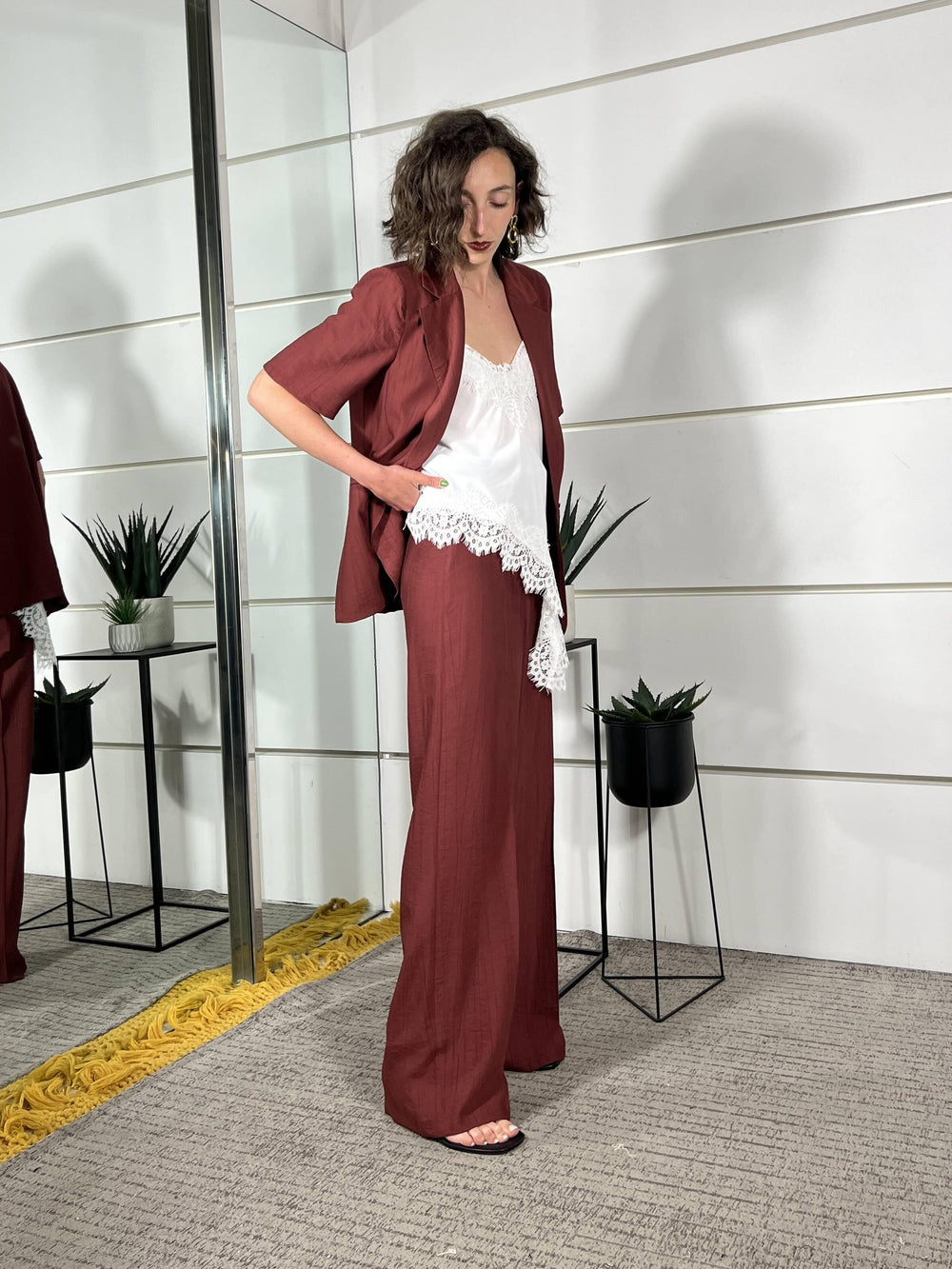 pantalone a palazzo con elastico nel retro bordeaux in viscosa PVI-Q289BORDEAU HAVE ONE