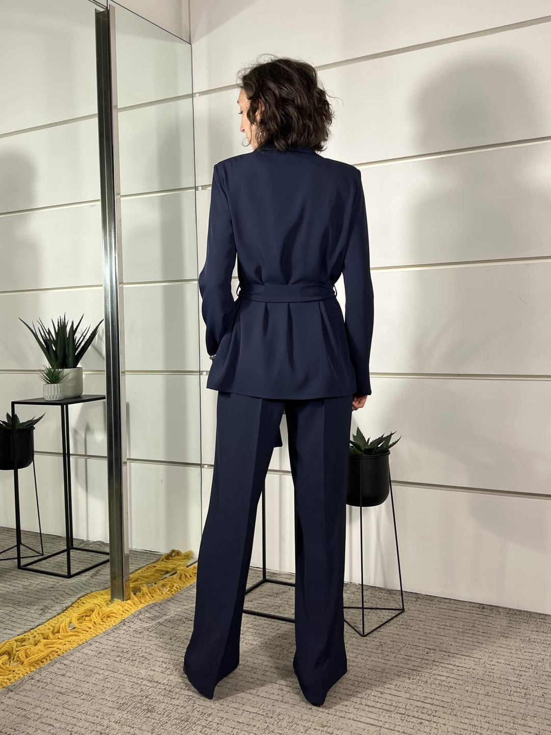compelto giacca con fiocco e pantalone a palazzo blu 303211BLU SUSY MIX