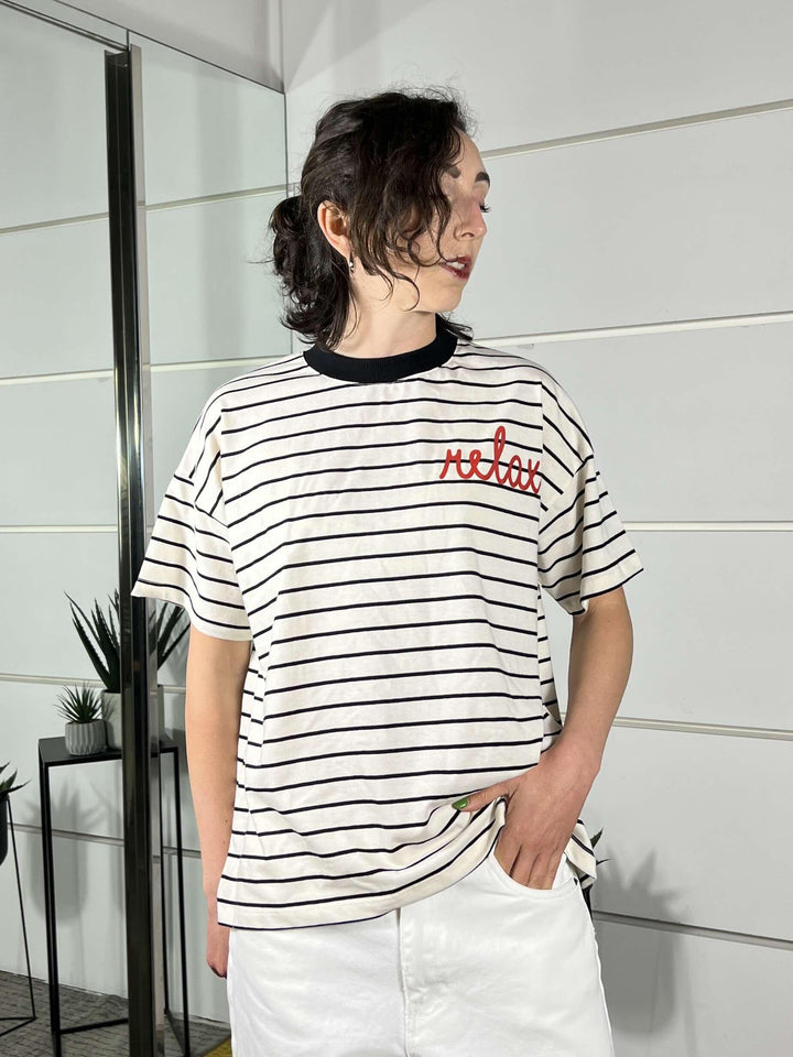 t-shirt a righe cons critta relax RAB0680NATURALE/NERO VICOLO