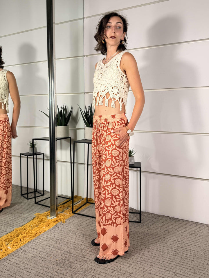 pantalone a fantasia a palazzo 26P11990SALMONE SPICY