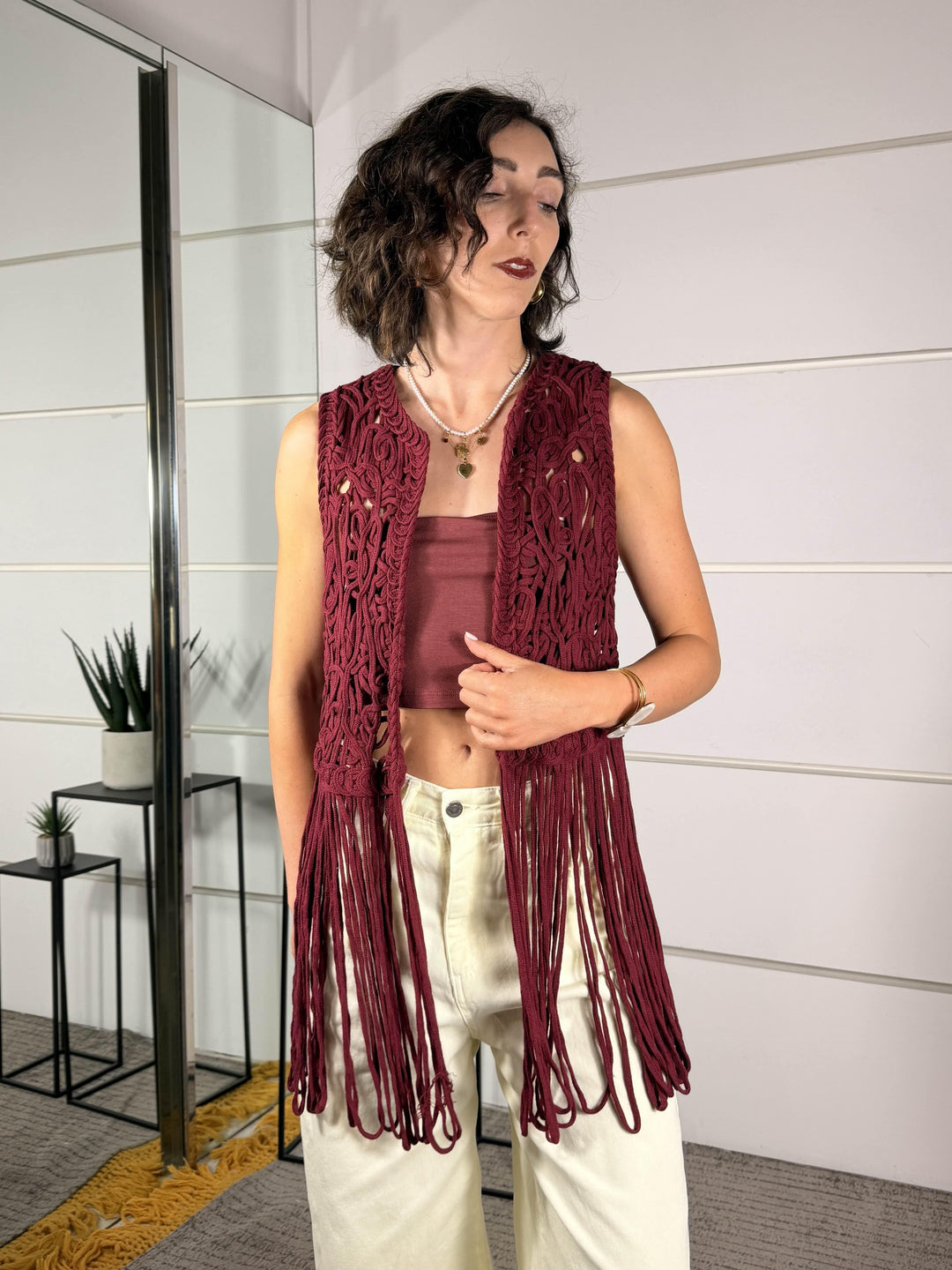 gilet crochet con frange india GIL26SAUR24INDIA TWO WAY