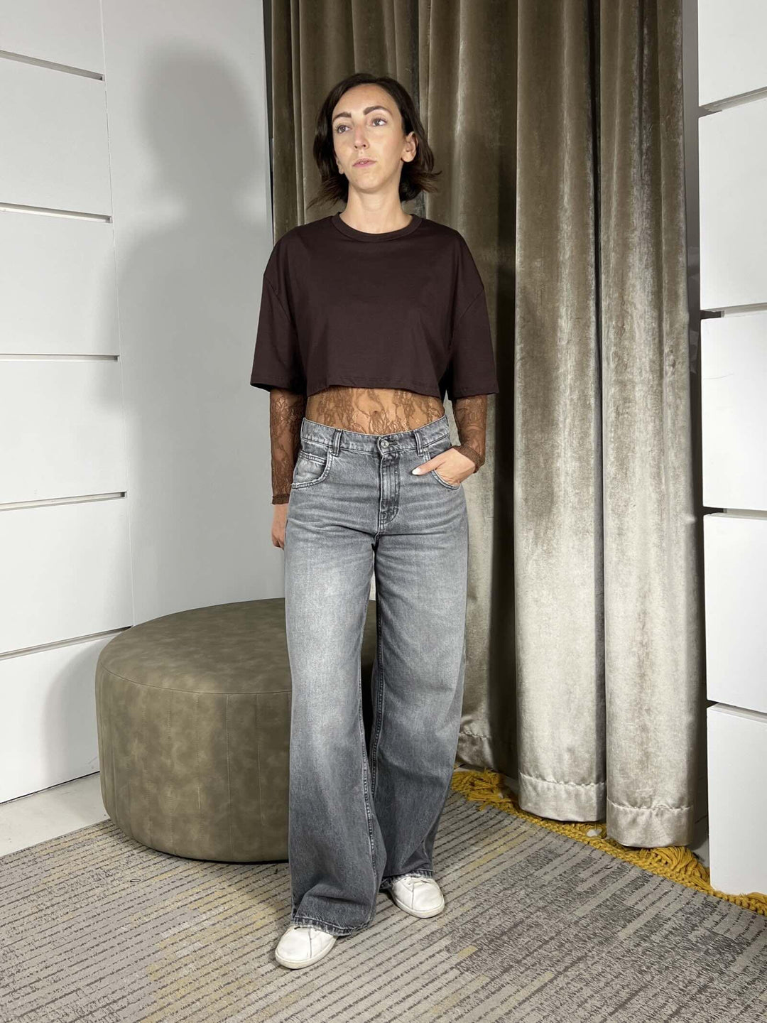T-SHIRT MORO CROP CON BODY IN PIZZO TMA-P019MORO HAVE ONE