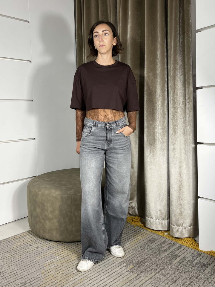 T-SHIRT MORO CROP CON BODY IN PIZZO TMA-P019MORO HAVE ONE