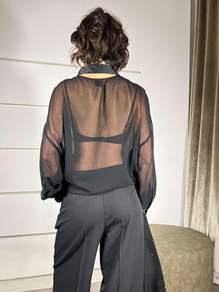 CAMICIA CON TRASPARENZE E CUT OUT NEL RETRO NERA MARQUILLA CAMICIAZ99 PINKO