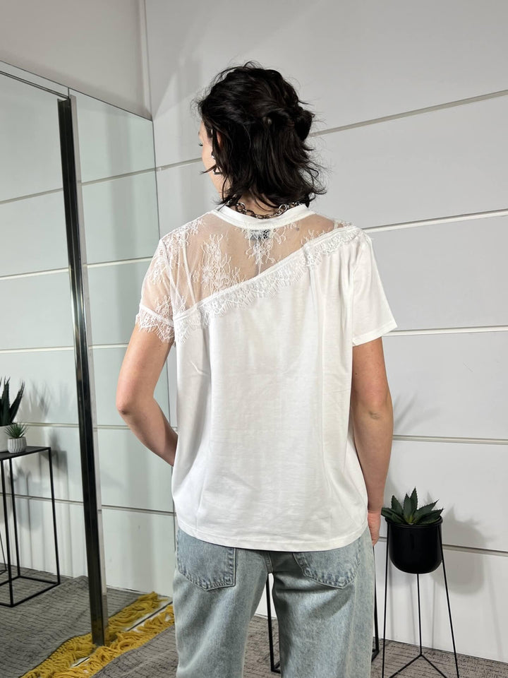 t-shirt con pizzo nella spalla, manica corta bianca 12127BIANCO SUSY MIX