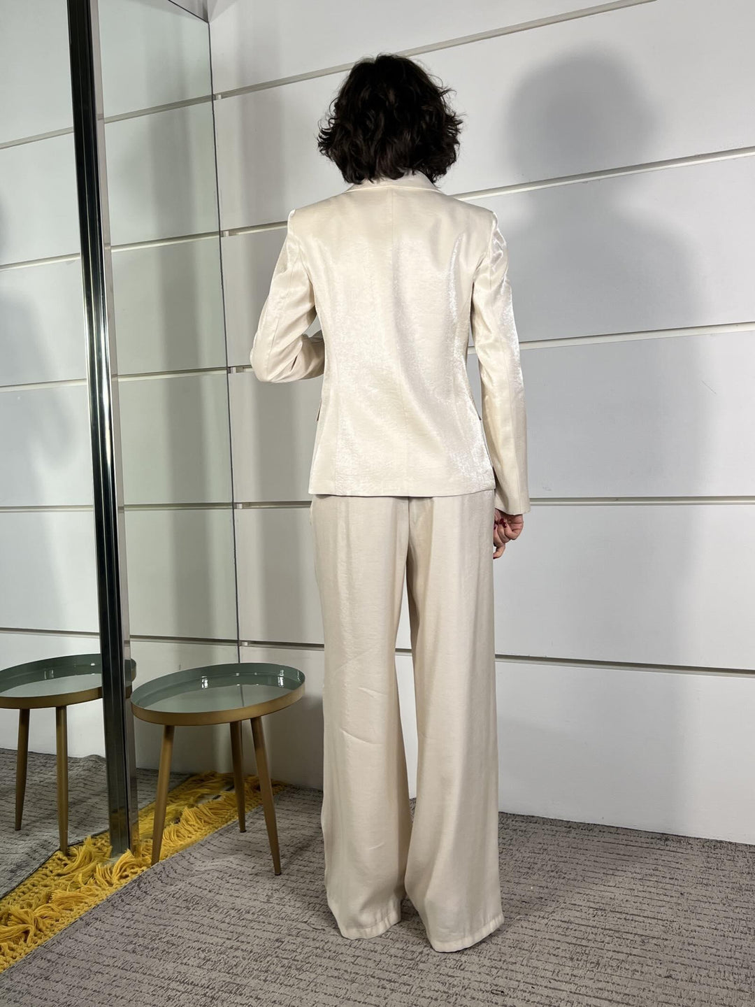 completo laminato giacca e pantalone a palazzo 101551AVORIO SUSY MIX