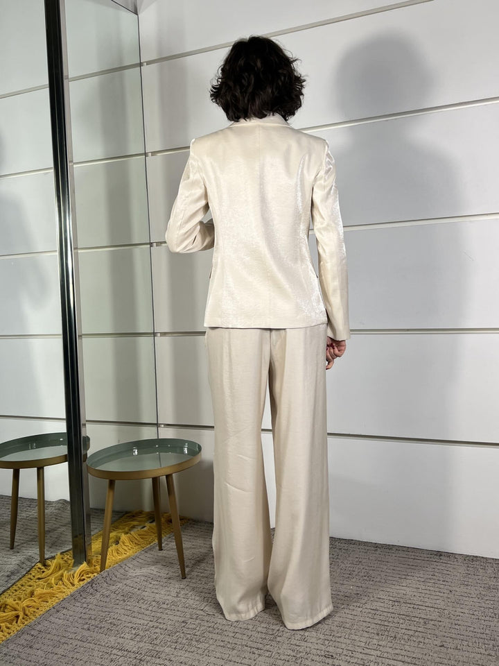 completo laminato giacca e pantalone a palazzo 101551AVORIO SUSY MIX