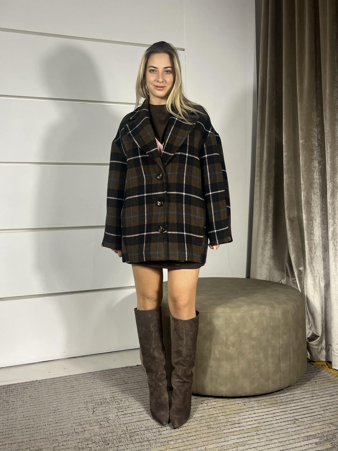 cappotto check con collo a rever moro KJ05KRE1880 IMPERIAL