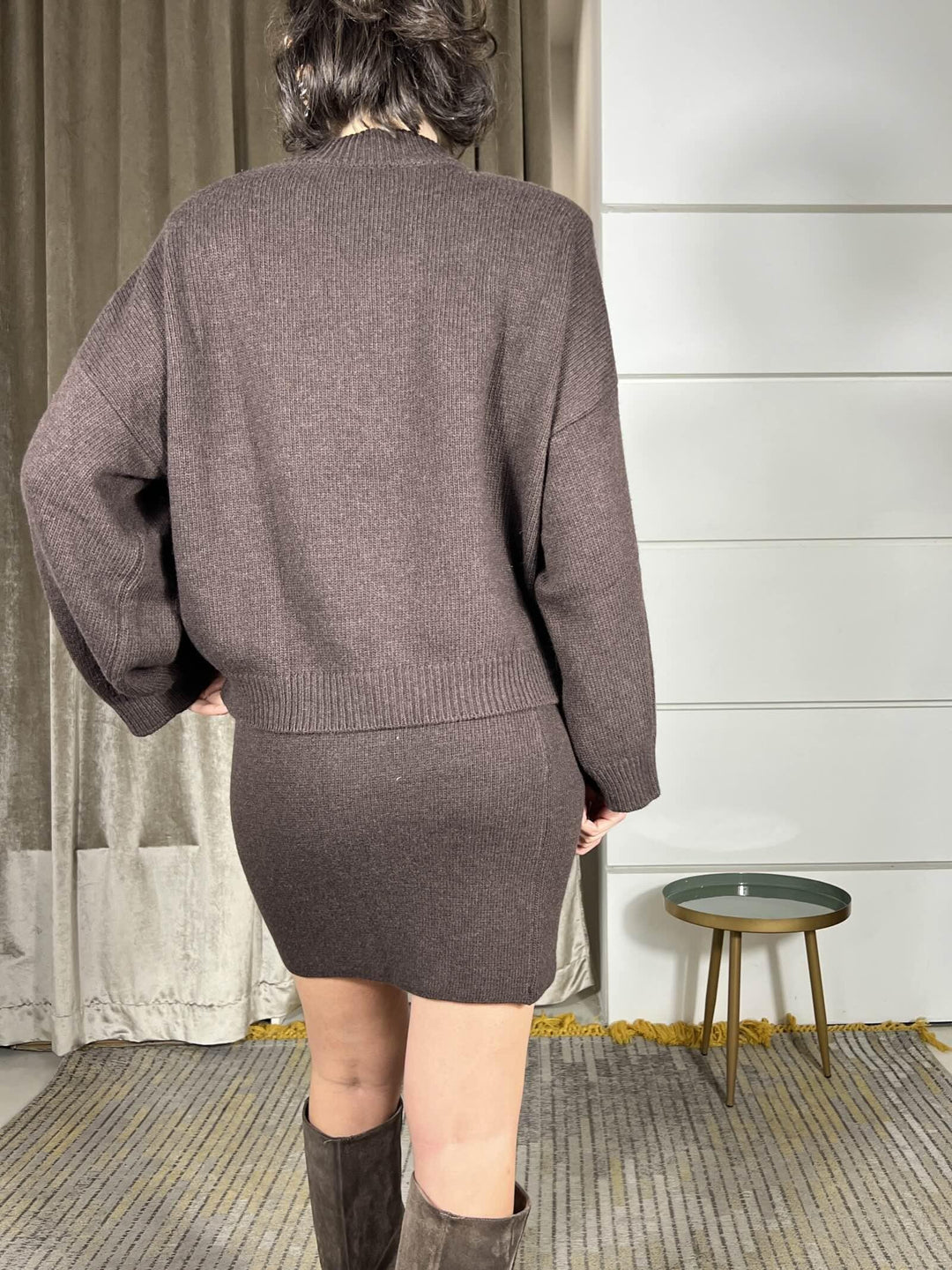 maglione collo a cratere over con spallina moro in misto lana 55193FMORO VICOLO