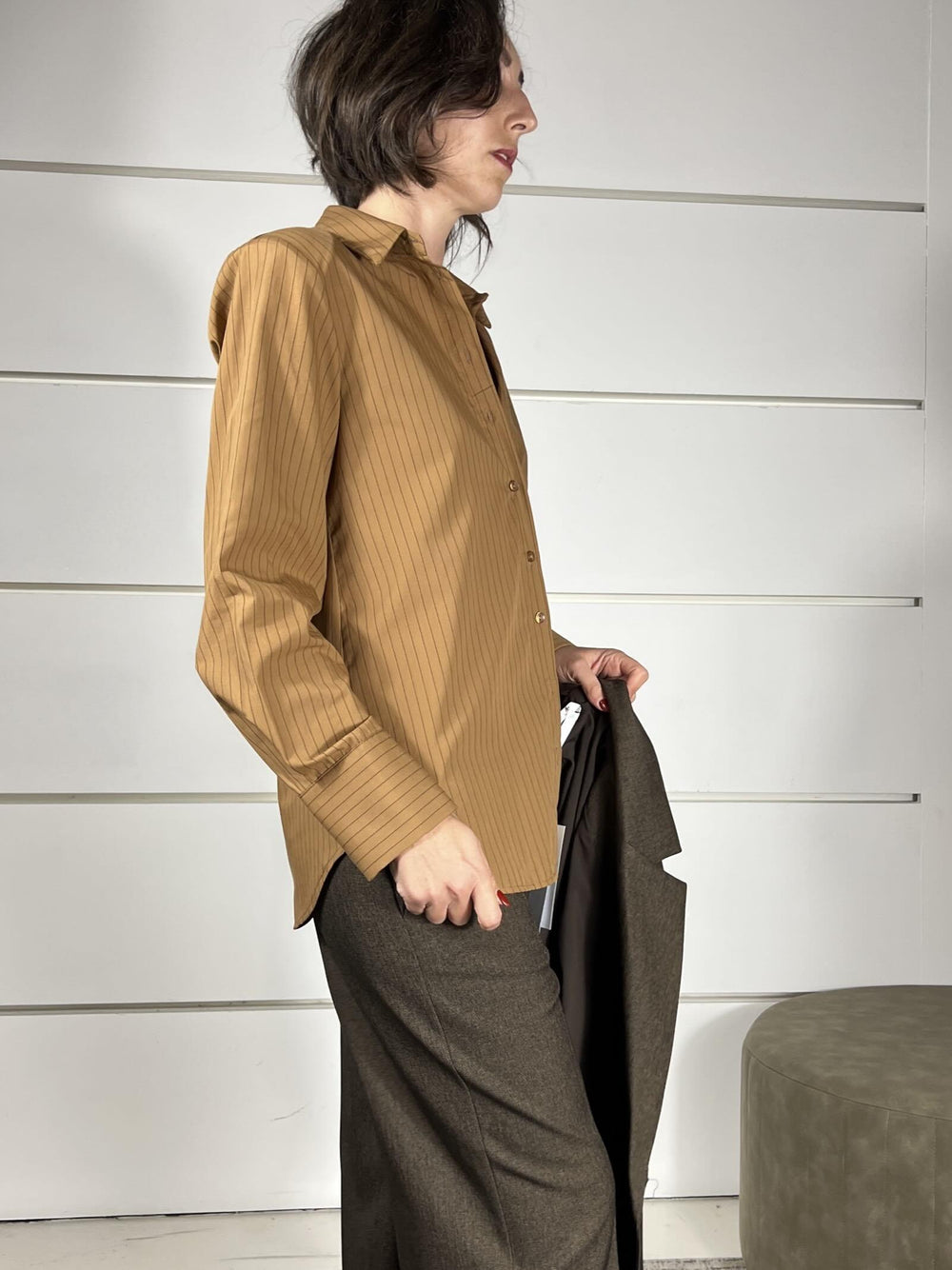 camicia con spallina, rigata moro W25C719MORO TENSIONE IN