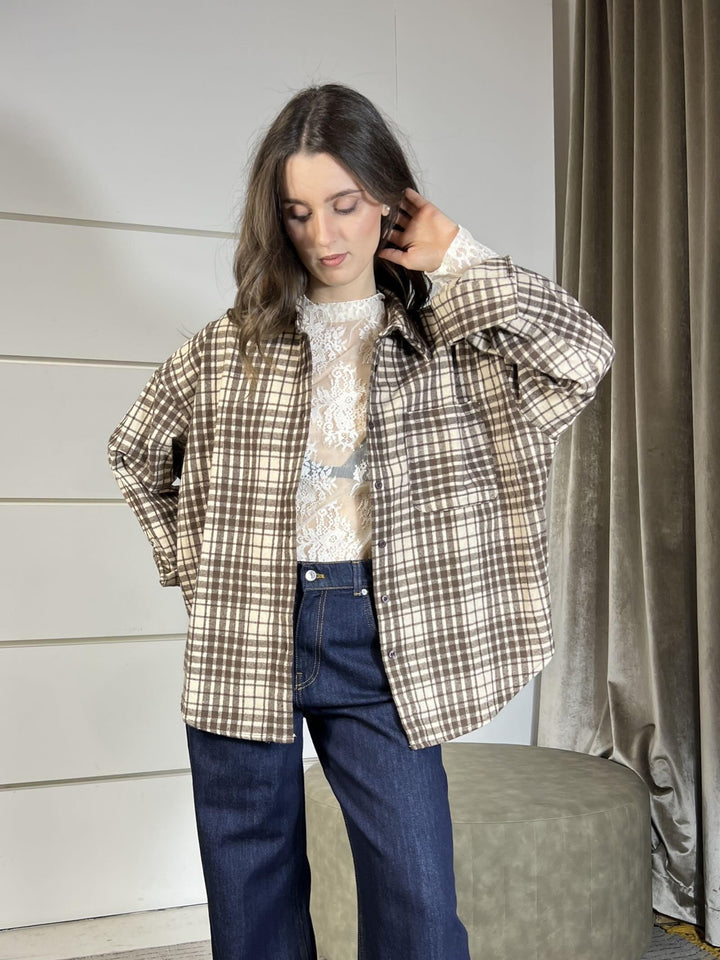 camicia check base panna scacco moro 25685QMMORO SUSY MIX