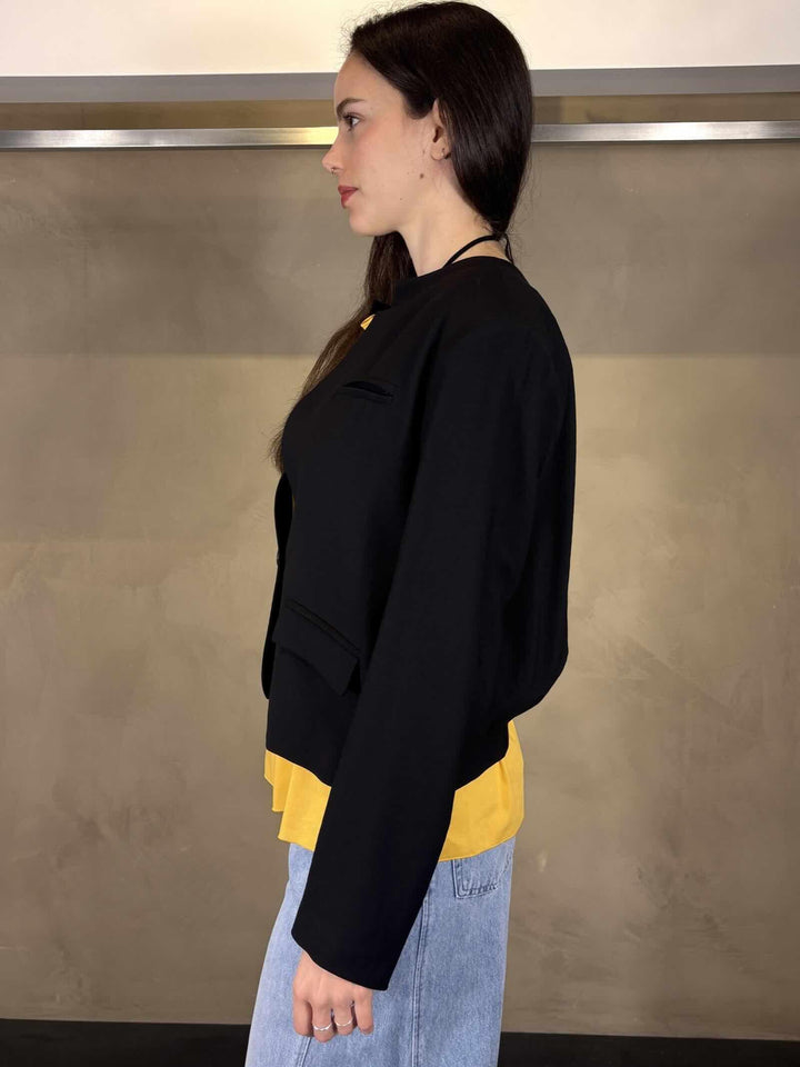 Giacca bomber nera con rever ribaltato G203VUMA001 MANILA GRACE