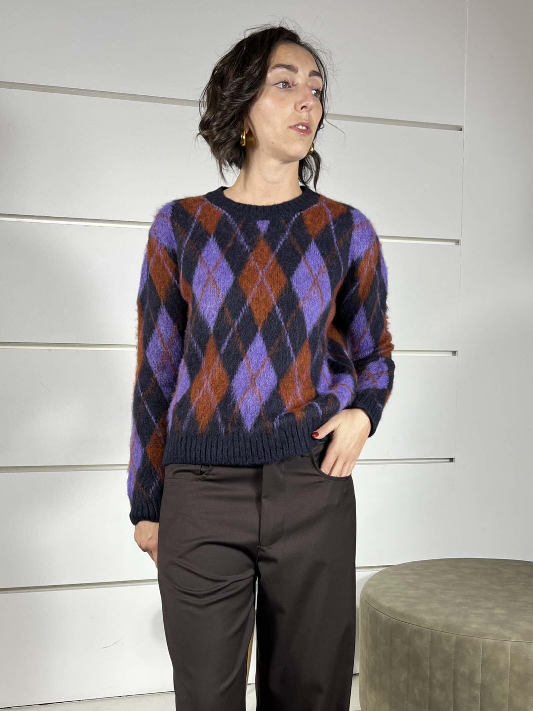 maglione con romb blu e viola in misto lana S01Y0279BLU PHILIA LOFT