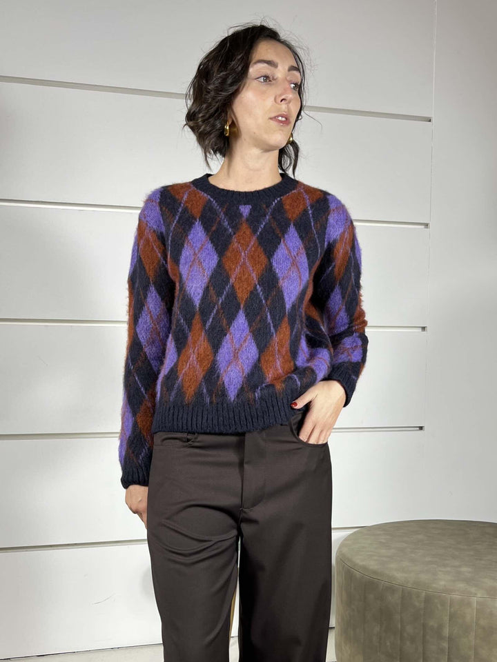 maglione con romb blu e viola in misto lana S01Y0279BLU PHILIA LOFT